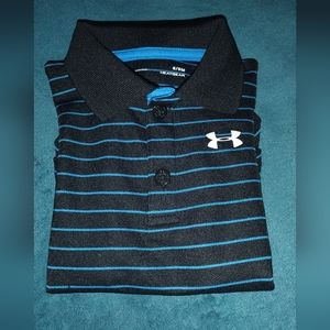 NWT Under Armour Baby Boy 6/9M Blue Black Stripe Polo Romper